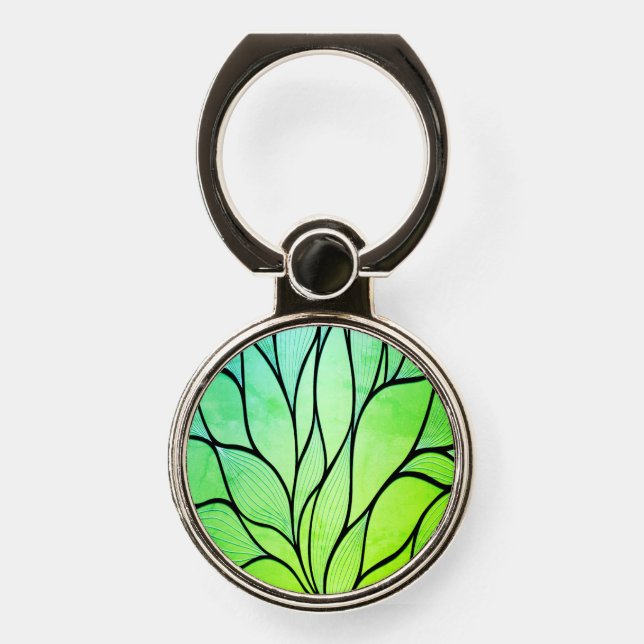 Bright Green Hues Creative Leave Pattern  Phone Ring Stand (Front)