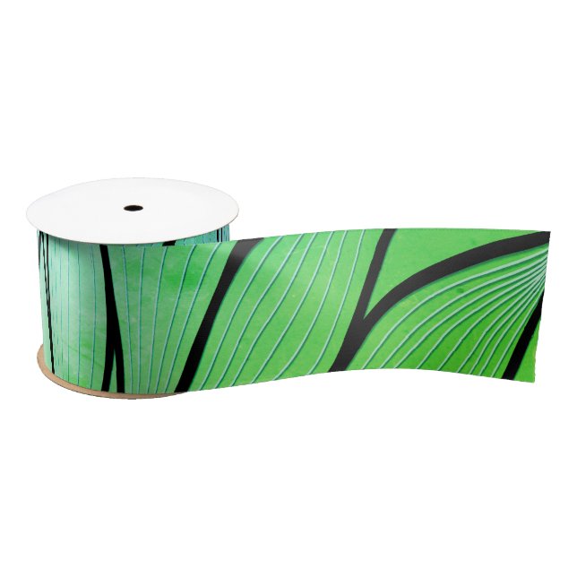 Bright Green Hues Creative Leave Pattern  Satin Ribbon (Spool)