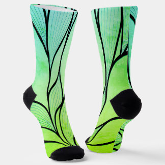 Bright Green Hues Creative Leave Pattern  Socks