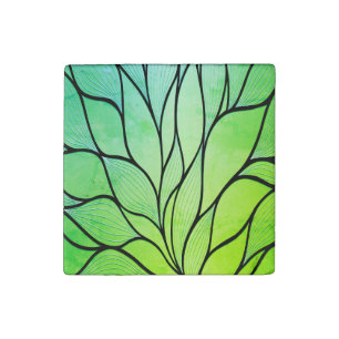 Bright Green Hues Creative Leave Pattern Stone Magnet