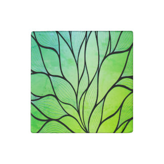 Bright Green Hues Creative Leave Pattern  Stone Magnet