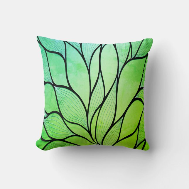 Bright Green Hues Creative Leave Pattern  Throw Pillow (Front)