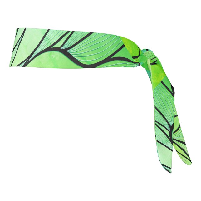 Bright Green Hues Creative Leave Pattern  Tie Headband (Rotate 90)