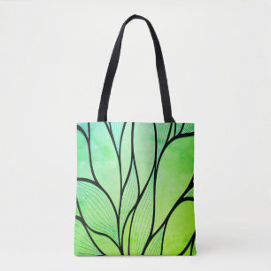 Bright Green Hues Creative Leave Pattern Tote Bag