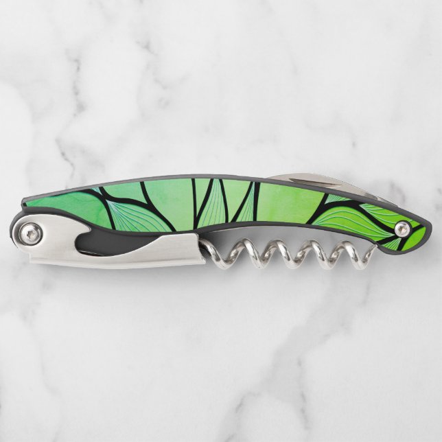 Bright Green Hues Creative Leave Pattern  Waiter's Corkscrew (Front)