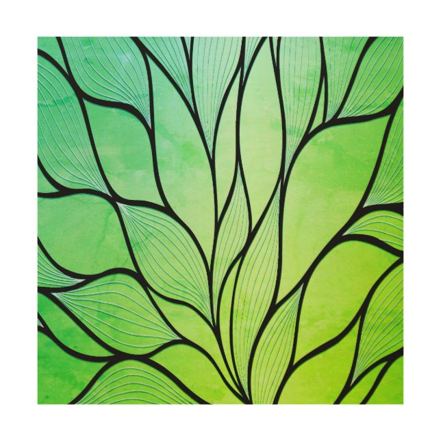 Bright Green Hues Creative Leave Pattern  Wood Wall Art (Front)