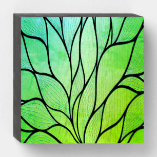 Bright Green Hues Creative Leave Pattern  Wooden Box Sign