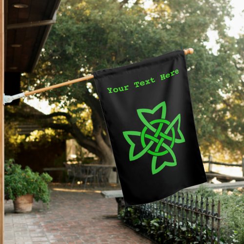 Bright Green Irish Celtic Knot symbol on black House Flag