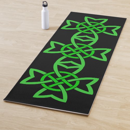 Bright Green Irish Celtic Looped Knots on Black Yoga Mat