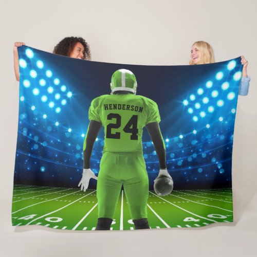 Bright Green Jersey Personalized Football Player Fleece Blanket