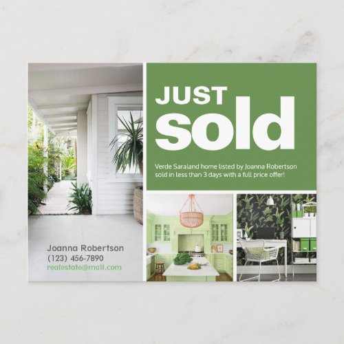 Bright green Just sold real estate advert template Postcard