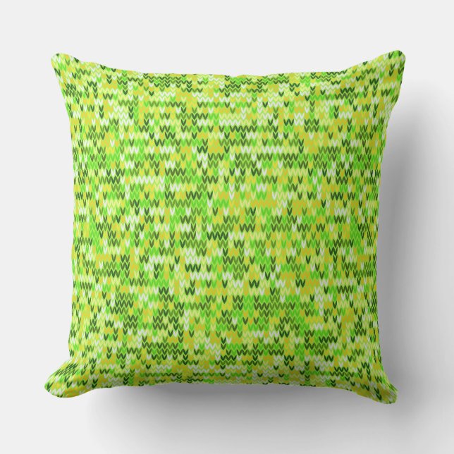 bright green knitted scandinavian pattern outdoor pillow (Front)