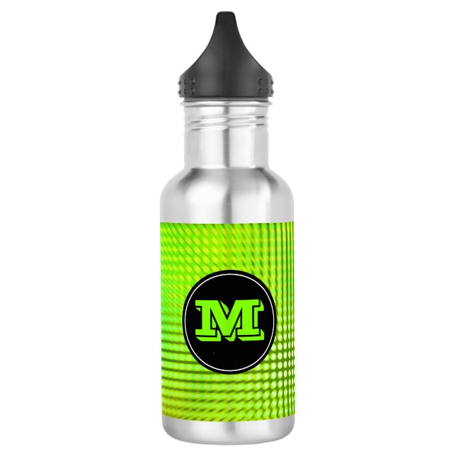 Bright Green LED Pattern Custom Monogram Water Bottle (Left)
