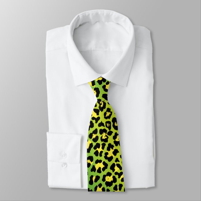 Bright Green Leopard Print 80s Punk Inspired Neck Tie (Tied)
