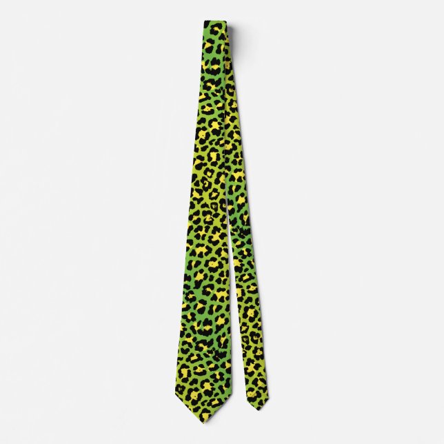 Bright Green Leopard Print 80s Punk Inspired Neck Tie (Front)