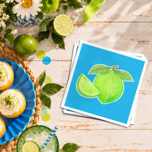 Bright Green Lime on Blue Hand Drawn Citrus Party Napkins