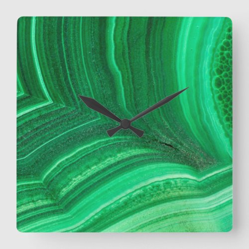 Bright green Malachite Mineral Square Wall Clock