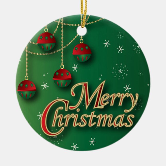 Bright Green Merry Christmas Ceramic Ornament (Front)