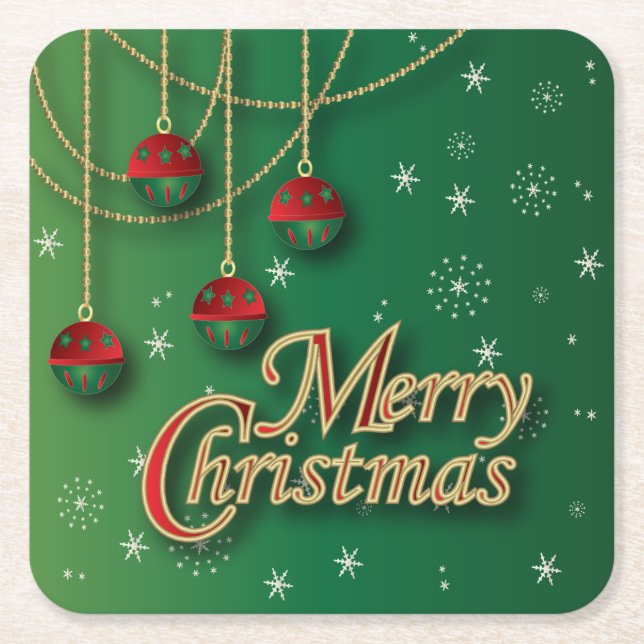 Bright Green Merry Christmas Square Paper Coaster (Front)