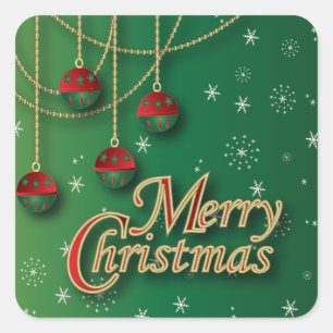 Bright Green Merry Christmas Square Sticker