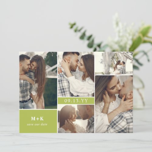 Bright Green Modern Initials Photos Save the Date