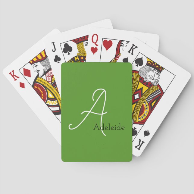 Bright Green Monogrammed Bicycle Playing Cards (Back)