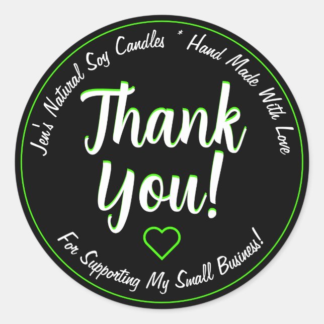 Bright Green Neon Black Thank You Product Labels  (Front)