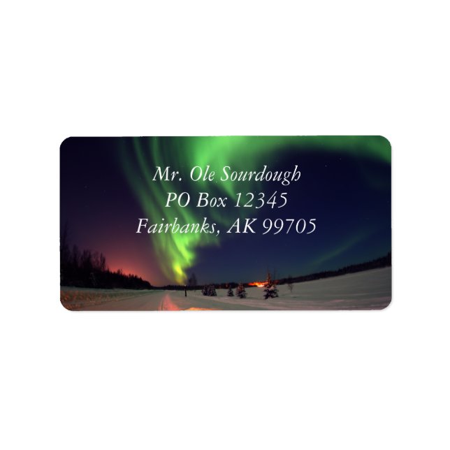 Bright Green Northern Lights Night Photo Label (Front)