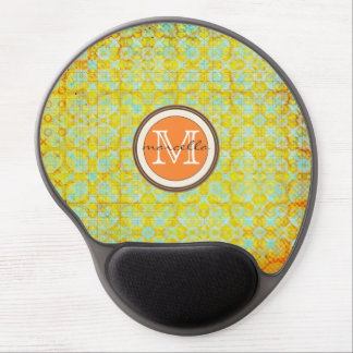 Bright Green Orange Pattern Monogram Gel Mouse Pad