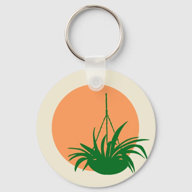 Bright Green Orange Spider Plant Keychain (Front)