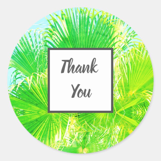 Bright Green Palm Thank You Wedding Gift Sticker (Front)