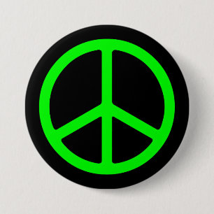 Bright Green Peace Sign on Black Pinback Pinback Button