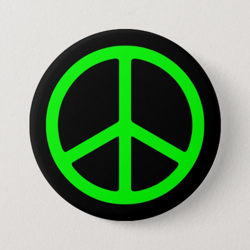 Bright Green Peace Sign on Black Pinback Pinback Button