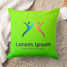 Bright green pillow with colorful abstract figures