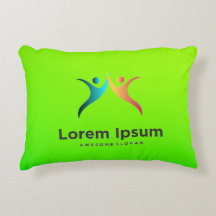 Bright green pillow with colorful abstract figures