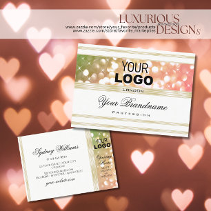 Bright Green Pink Glitter White and Gold Logo Business Card