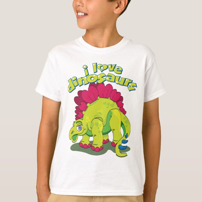 Bright Green & Pink Happy Dinosaur T-Shirt (Front)