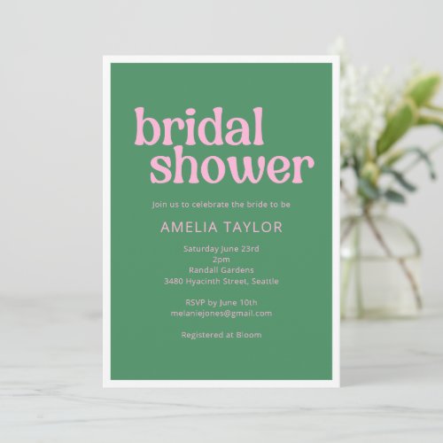 Bright Green Pink Retro Bridal Shower Bold Type Invitation