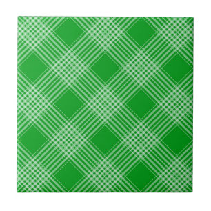 Bright Green Plaid Ceramic Tile