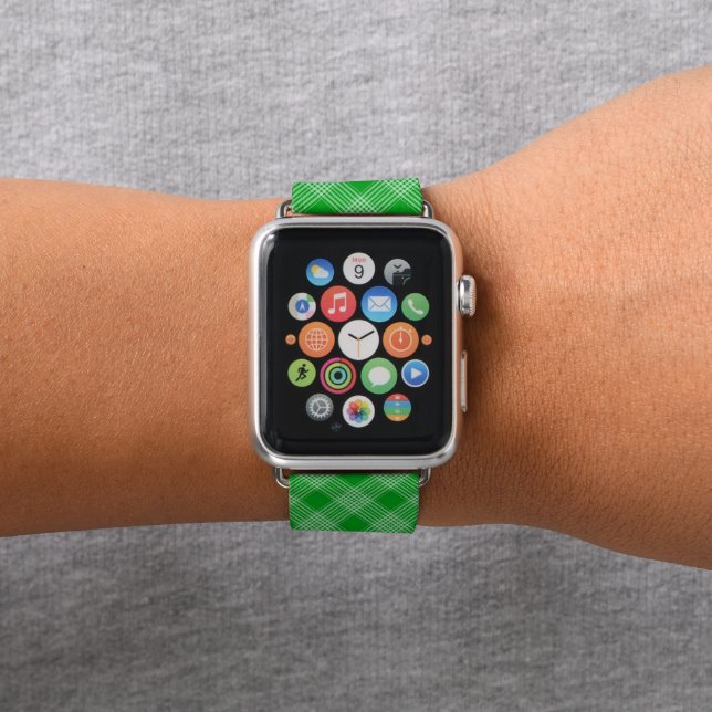 Bright Green Plaid Checked Pattern Apple Watch Band (In Situ)