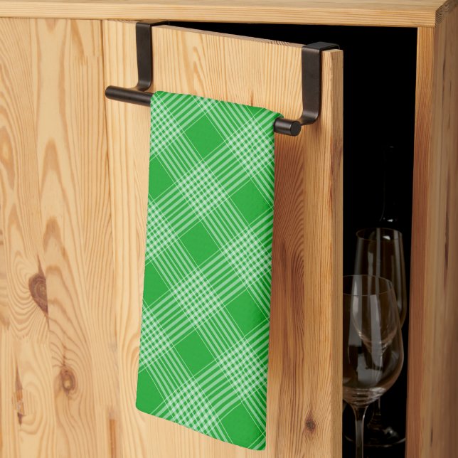 Bright Green Plaid Checked Pattern Kitchen Towel (Thirds Fold)