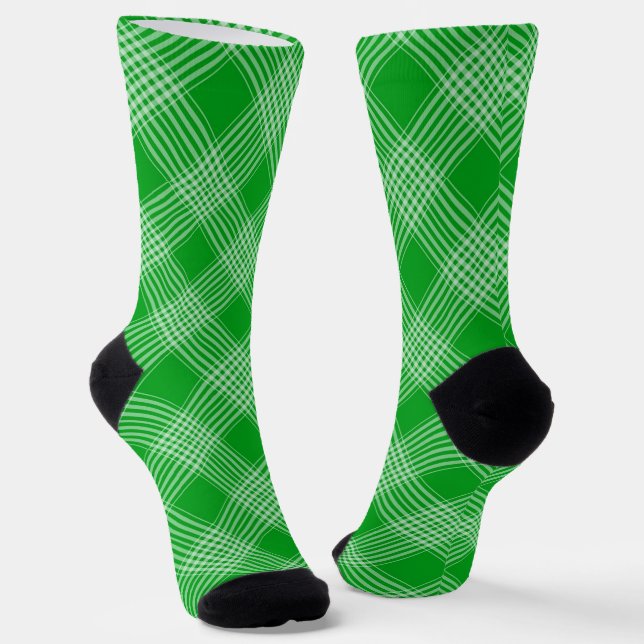 Bright Green Plaid Checked Pattern Socks (Angled)