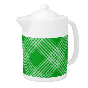 Bright Green Plaid Checked Pattern Teapot