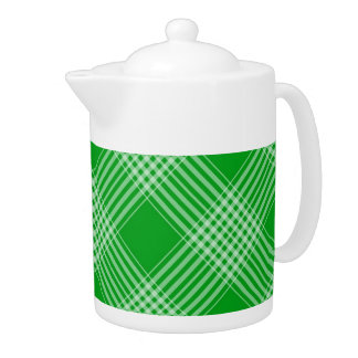 Bright Green Plaid Checked Pattern Teapot
