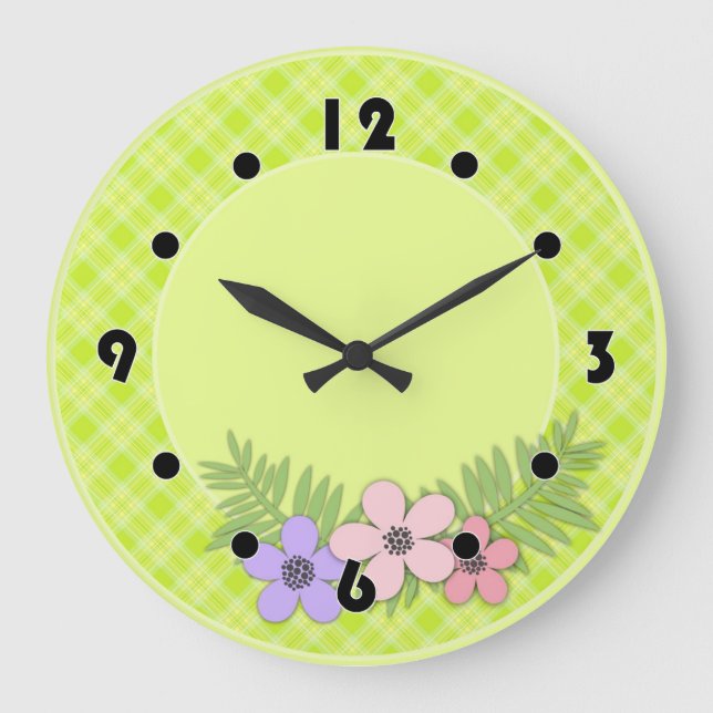 Bright green plaid large clock (Front)