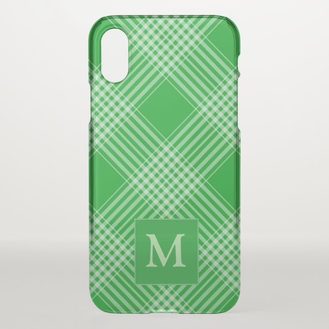 Bright Green Plaid Monogram Uncommon iPhone Case (Back)