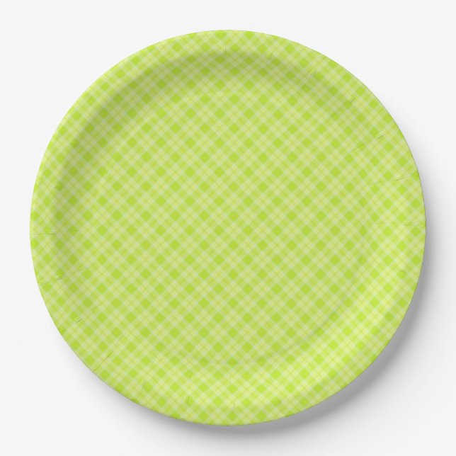 Bright green plaid paper plates (Front)