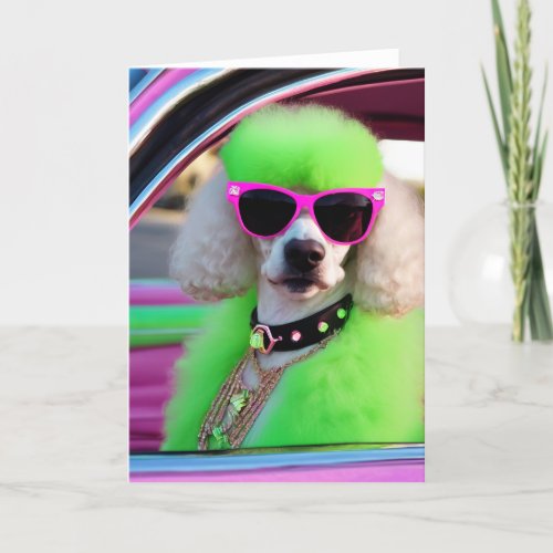 Bright Green Poodle Blank Card