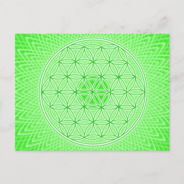 Bright Green Psychedelic Sacred Geometry Mandala Postcard (Front)