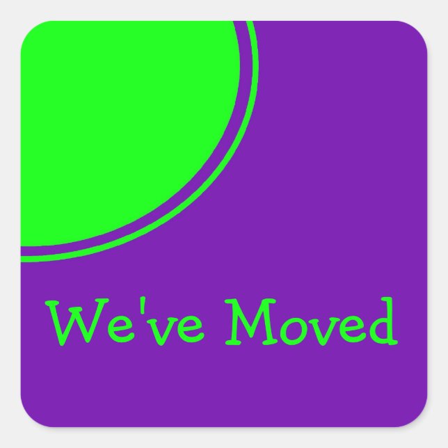Bright Green Purple Weve Moved Announcement Square Sticker (Front)